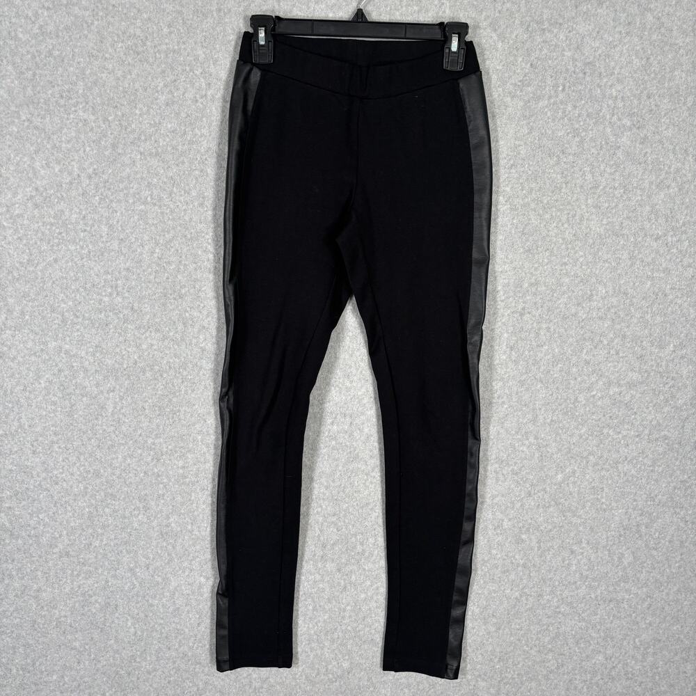 RD Style Leggings Womens Small Black Knit Faux Leather Trim Tuxedo‎ Thick Witchy